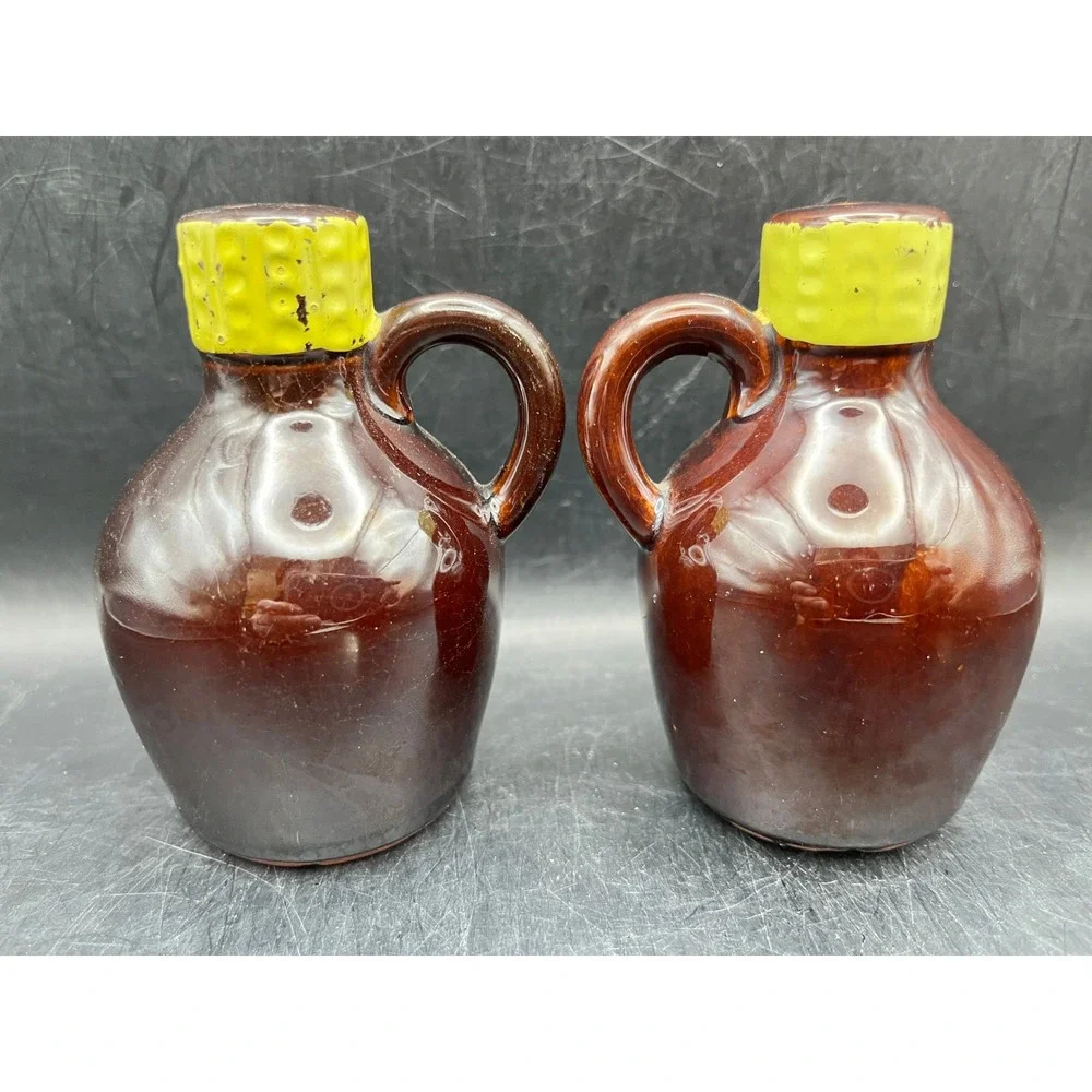 Vtg Little Brown Jug Salt & Pepper Shakers 3.75